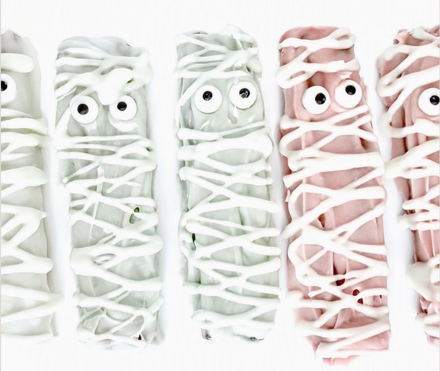 Chocolate-Covered Pretzel Mummies
