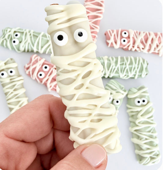 Chocolate-Covered Pretzel Mummies